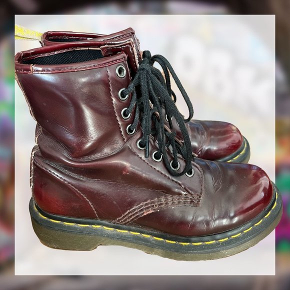 Dr. Martens Vegan 1460 8-Eye Cherry Red Oxford Rub Off Boots - Women's US5 - Picture 7 of 9